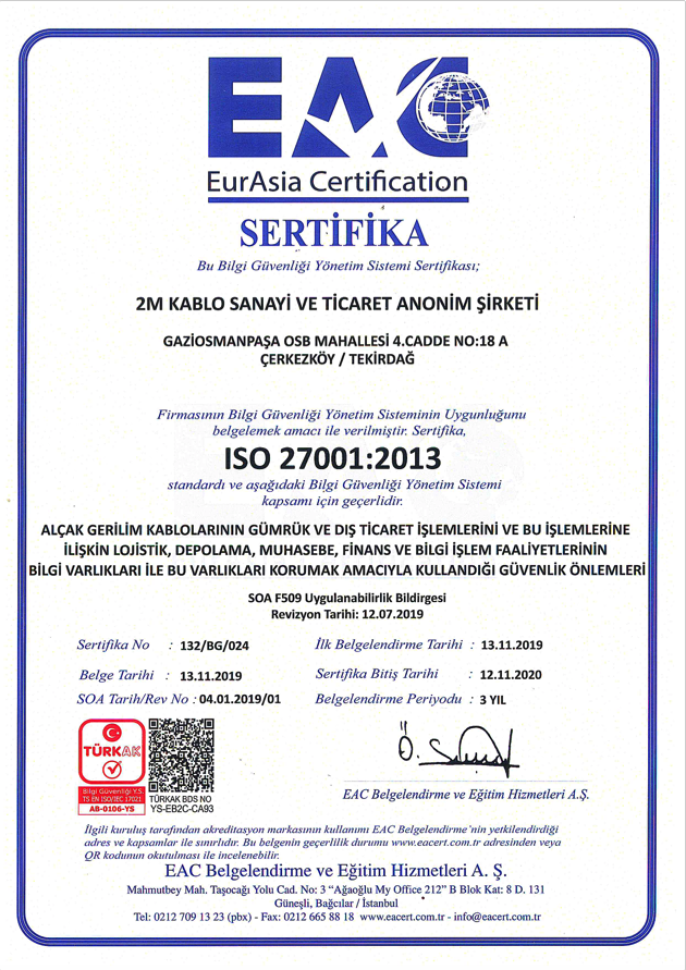 2M KABLO | Quality Certificates